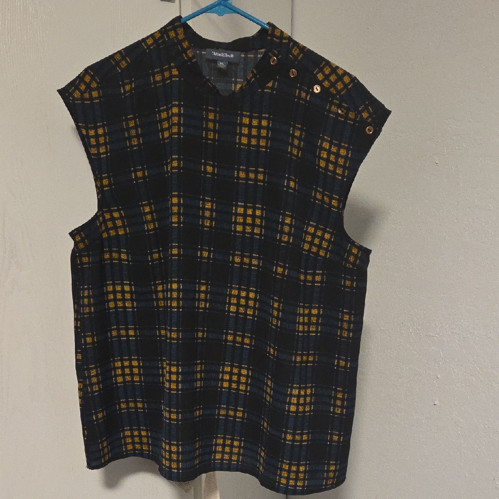 Pendleton Checkered Sleeveless Blouse - Black and Yellow